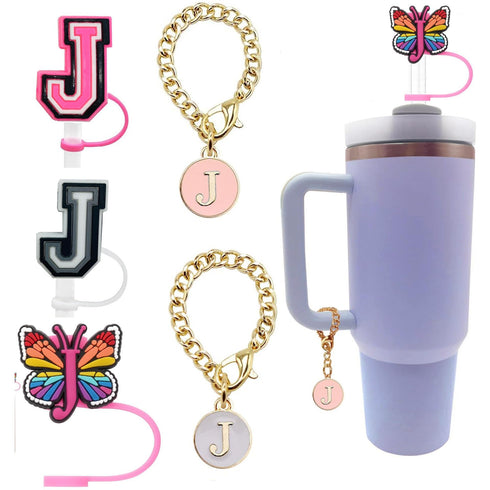 English Letter Butterfly Dust-proof Straw Cap Pendant Set for tumbler, Tumbler set Accessories